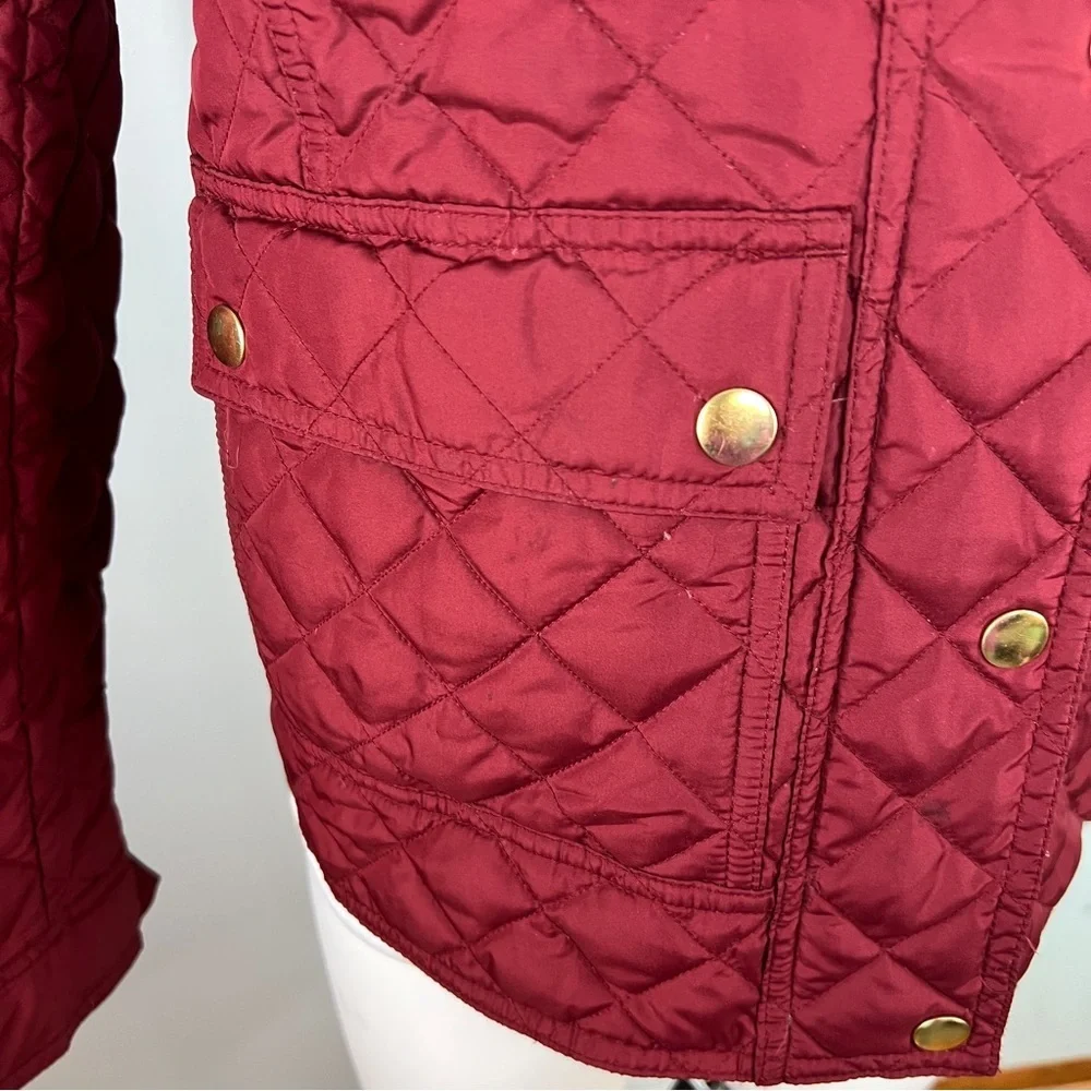 J.Crew Quilted Down-Filled Jacket Burgundy Corduroy Collar Women’s Size XS